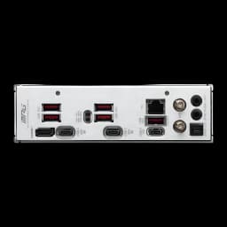 MSI MPG X870I Edge TI Evo WiFi Blanche, panneau arrière: ports USB-A 10G, USB-C 40G, HDMI, LAN 5G et connecteurs antenne WiFi