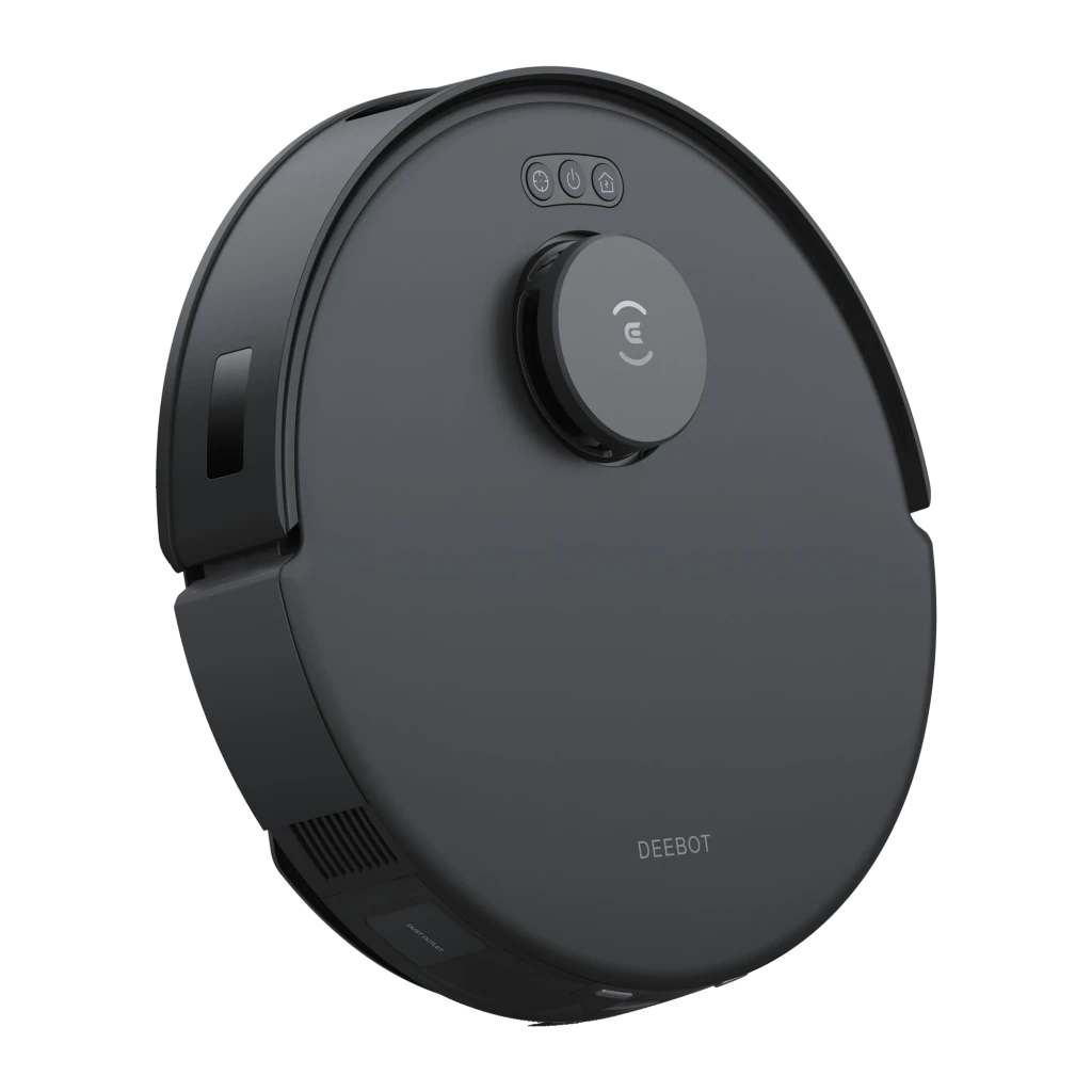 Ecovacs Deebot N20 Pro Plus negro, vista superior en ángulo: torreta LiDAR central, botones y logo DEEBOT visibles