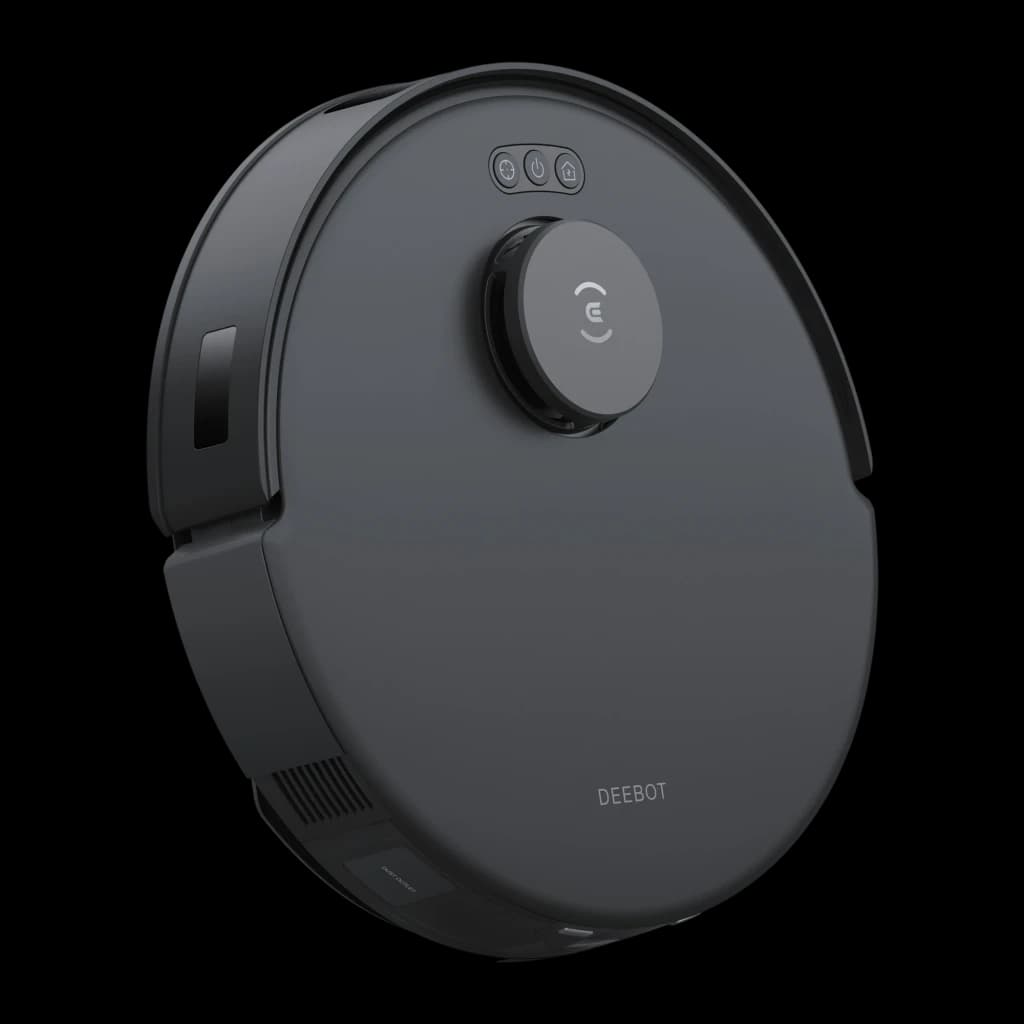 Ecovacs Deebot N20 Pro Plus negro, vista superior en ángulo: torreta LiDAR central, botones y logo DEEBOT visibles