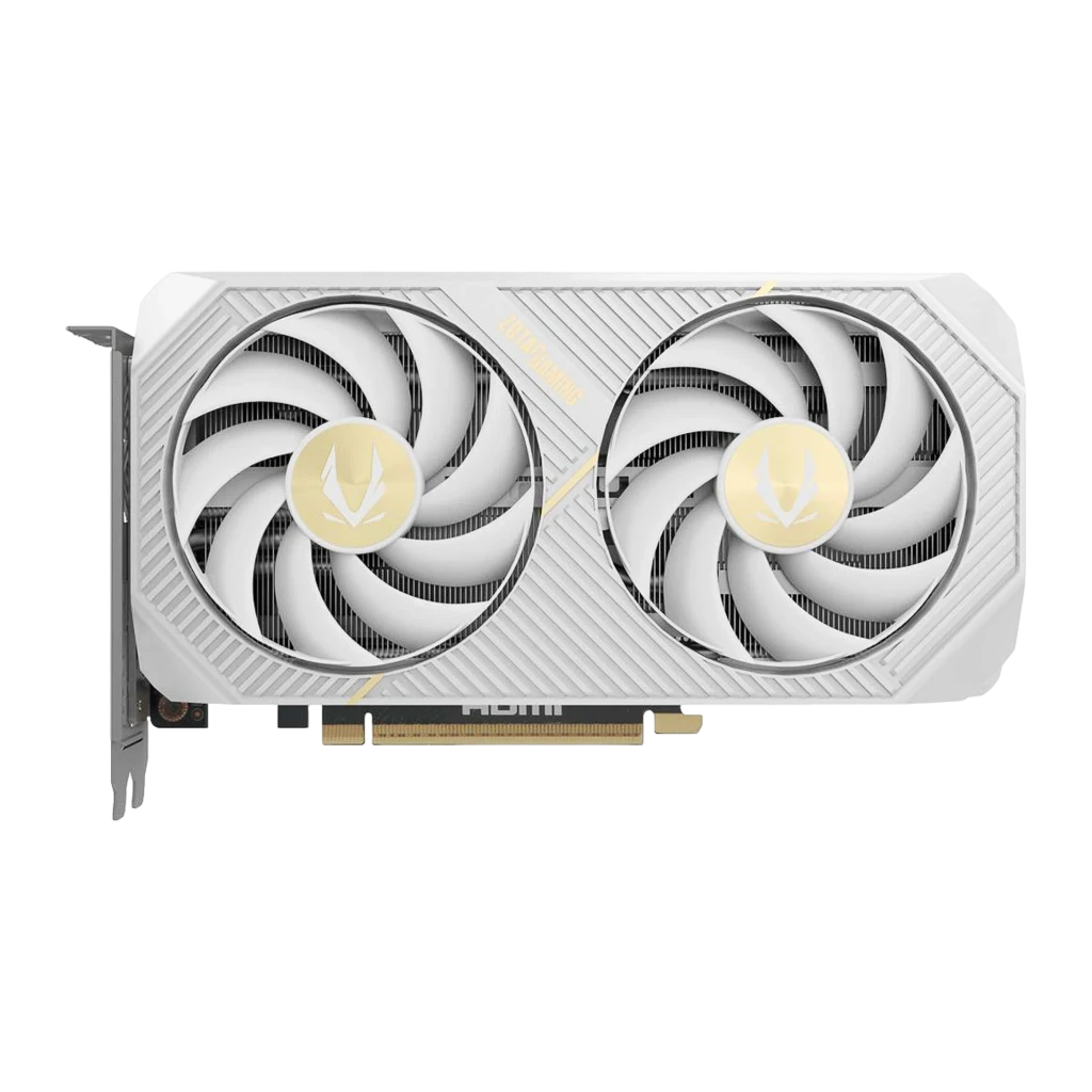 ZOTAC RTX 5060 Ti 16GB Twin Edge OC blanc, kit boîte et carte: boîte blanche RTX 5060Ti 16GB avec GPU en angle - Ítem1