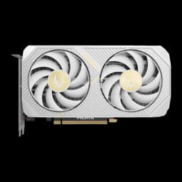 ZOTAC RTX 5060 Ti 16GB Twin Edge OC branco, vista frontal: 2 ventoinhas com logo dourado e conector PCIe visível