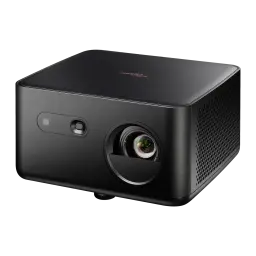 Optoma Photon Life PK32 4K UHD negro, vista frontal: lente centrada en primer plano, rejilla derecha y logo en tapa