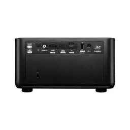 Optoma Photon Life PK32 4K UHD negro, vista trasera: puertos HDMI 1, HDMI 2, USB, Audio Out y DC In etiquetados