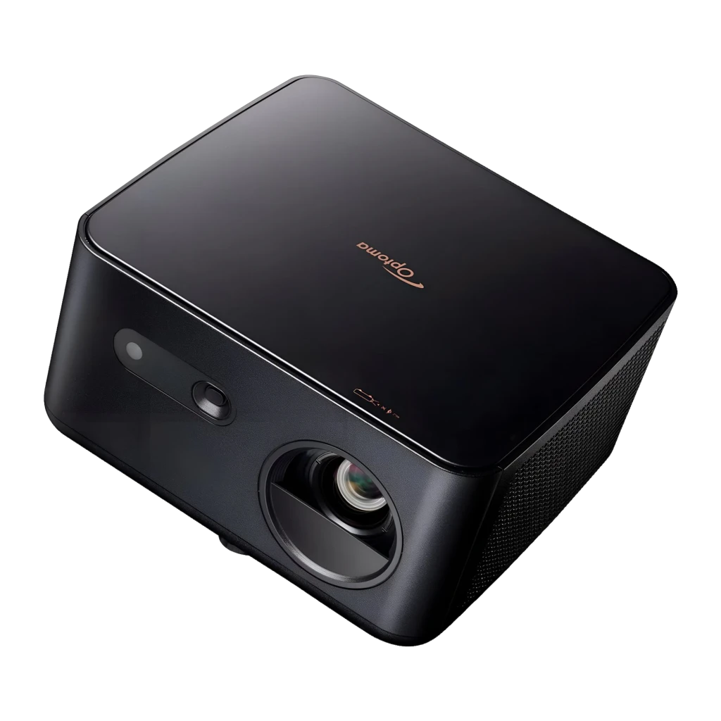 Optoma Photon Life PK32 4K UHD noir, vue avant-latérale: objectif, capteur autofocus et grille latérale visibles - Ítem5