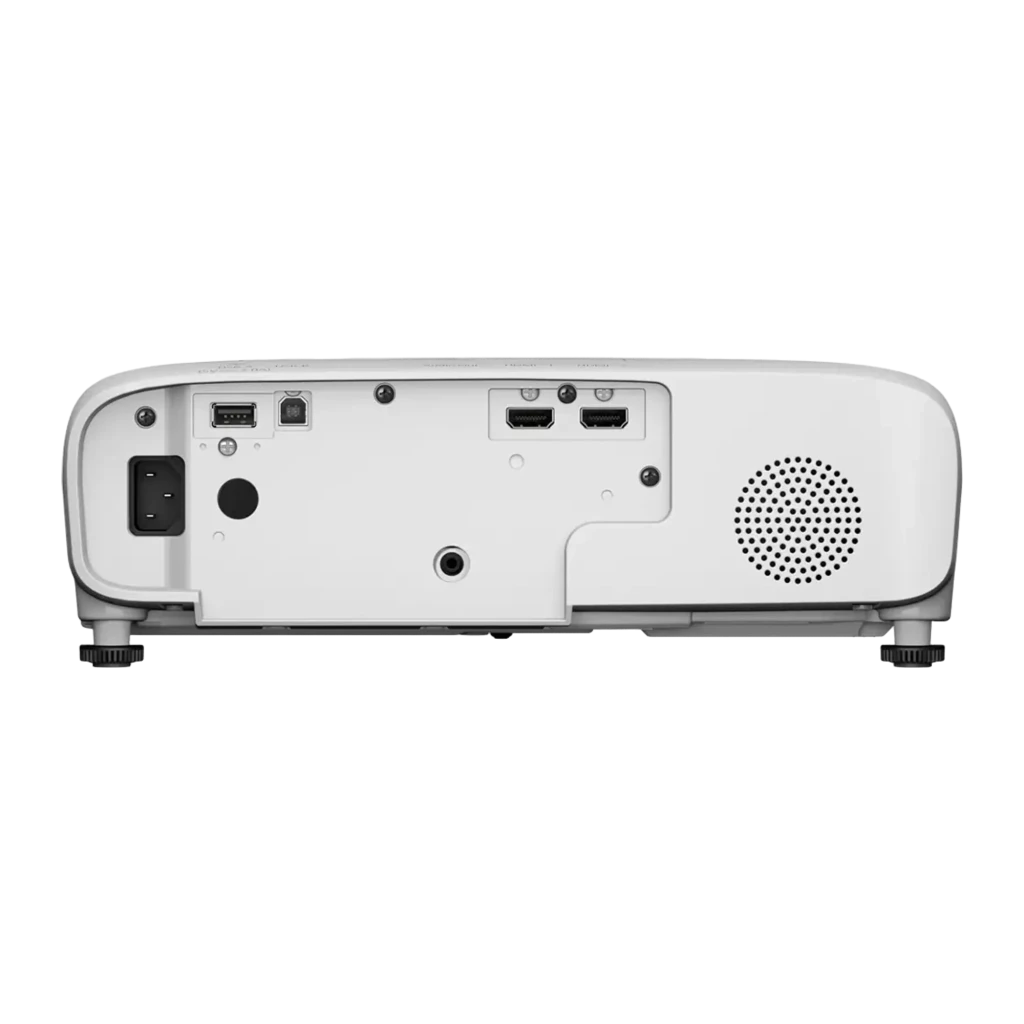 Epson EH-TW840 3LCD 1080p blanc, vue de face: objectif central, grille de ventilation et logo Epson - Ítem1