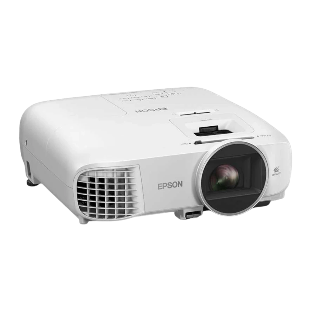Epson EH-TW840 3LCD 1080p blanc, vue de face: objectif central, grille de ventilation et logo Epson - Ítem3