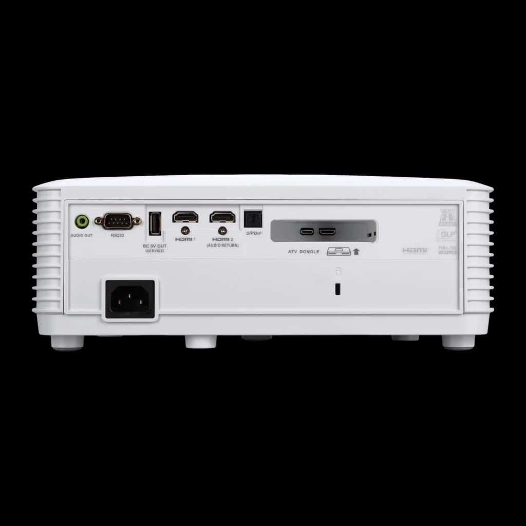 Acer Projecteur HL6513i 1080p Blanc, vue arrière: double HDMI, RS232, sortie audio, S/PDIF, USB et connecteur d'alimentation
