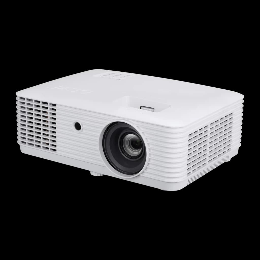 Acer Projecteur HL6513i 1080p Blanc, angle avant-droit: grille droite, objectif et boutons supérieurs mis en avant