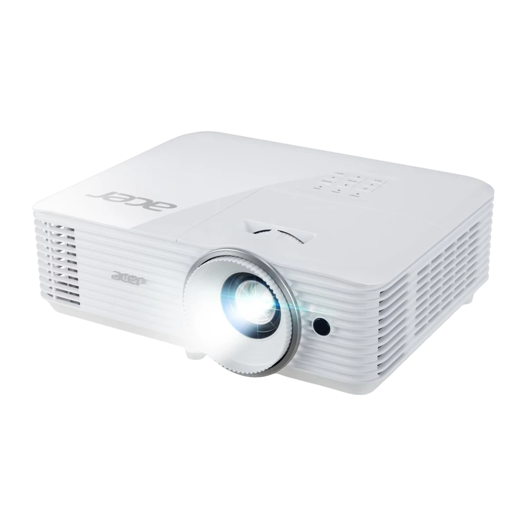 Acer Projecteur H6546 1080p 5200lm DLP blanc, vue de face: objectif éclairé, grilles latérales et logo Acer - Ítem3