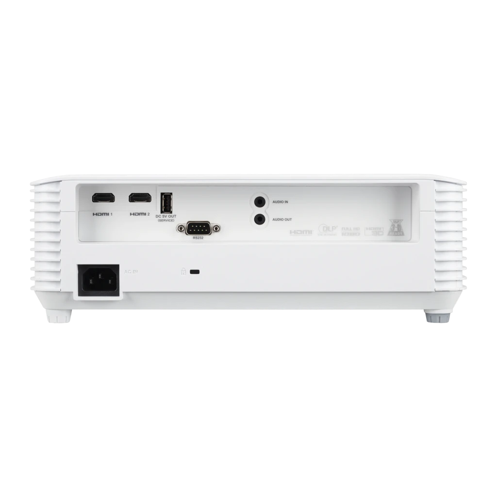 Acer Projecteur H6546 1080p 5200lm DLP blanc, vue de face: objectif éclairé, grilles latérales et logo Acer - Ítem4