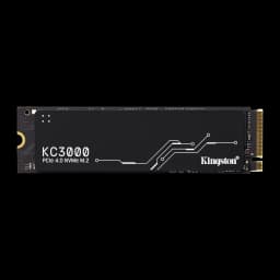 Kingston KC3000 4096GB noir, vue de face: dissipateur noir avec logo KC3000, texte PCIe 4.0 NVMe M.2 et motif de circuits