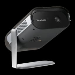 ViewSonic M1 Max LED FHD noir, vue arrière-inférieure: grille du haut-parleur, ventilation latérale et objectif visible