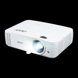Acer Projecteur X1526 Full HD 4000lm Blanc, vue en angle: objectif allumé, grilles de ventilation latérales et panneau
