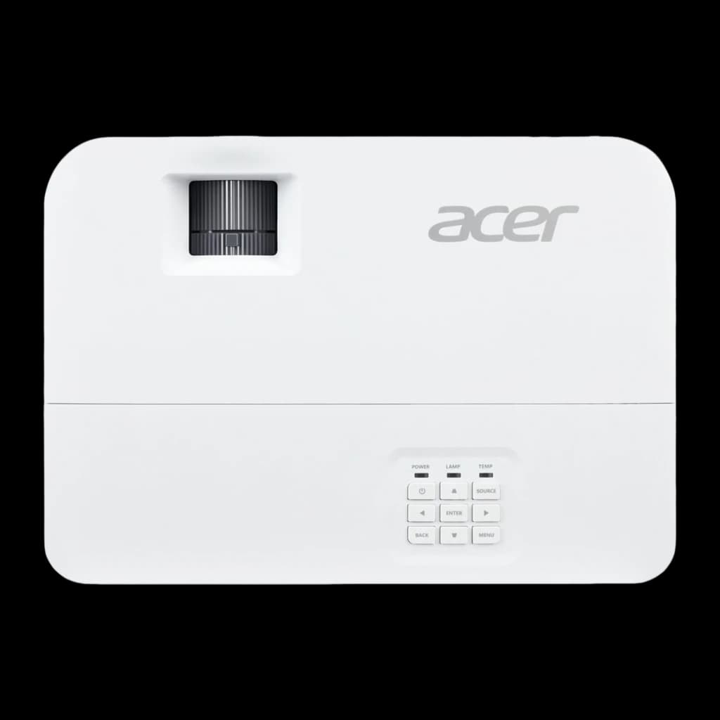 Acer Projecteur X1526 Full HD 4000lm DLP Blanc, vue du dessus: objectif zoom, logo Acer et panneau de boutons de contrôle