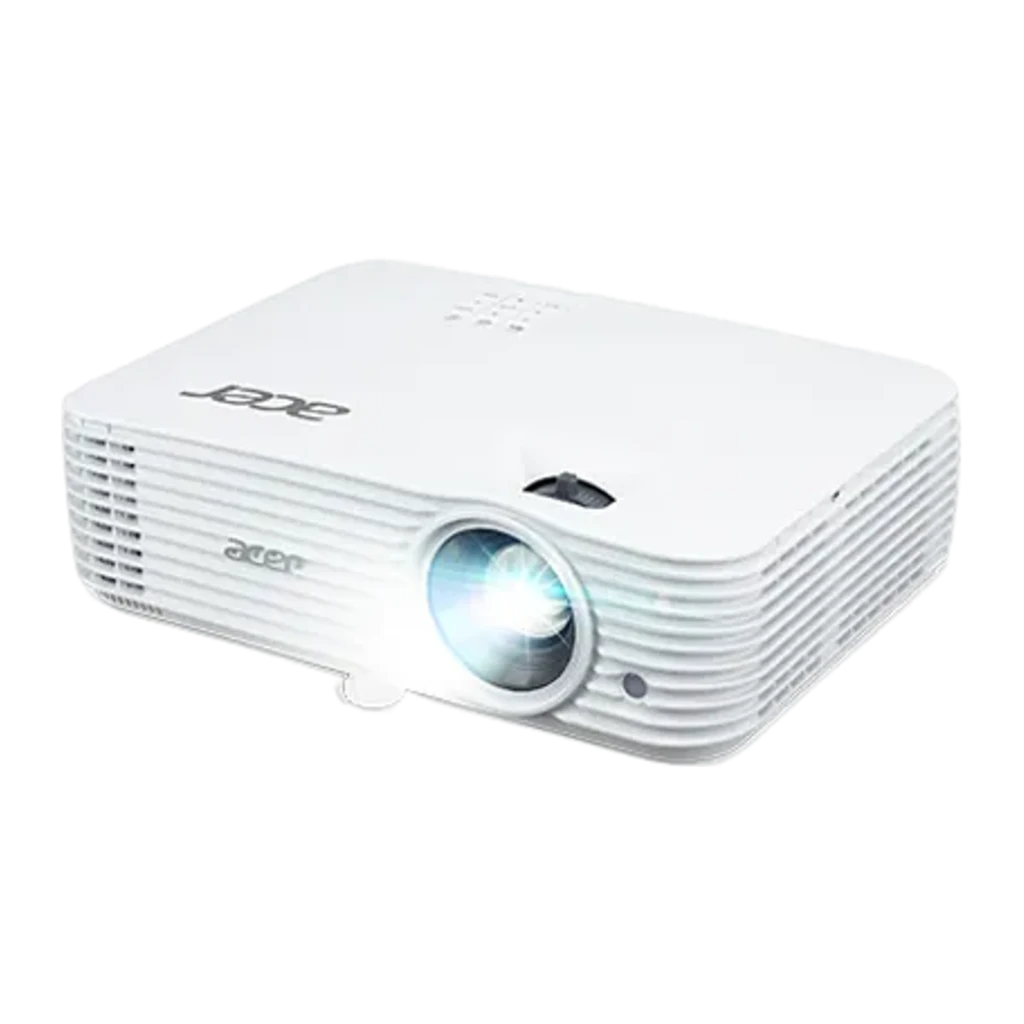 Acer H6822BD blanc, vue latérale: projecteur DLP avec objectif éclairé, grilles de ventilation et logo Acer - Ítem1