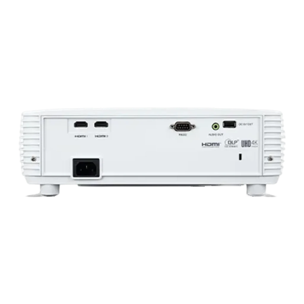 Acer H6822BD blanc, vue latérale: projecteur DLP avec objectif éclairé, grilles de ventilation et logo Acer - Ítem2