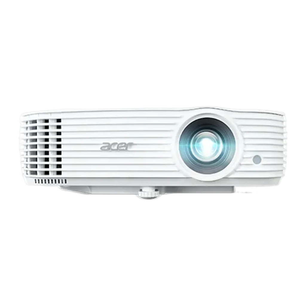 Acer H6822BD blanc, vue latérale: projecteur DLP avec objectif éclairé, grilles de ventilation et logo Acer - Ítem4