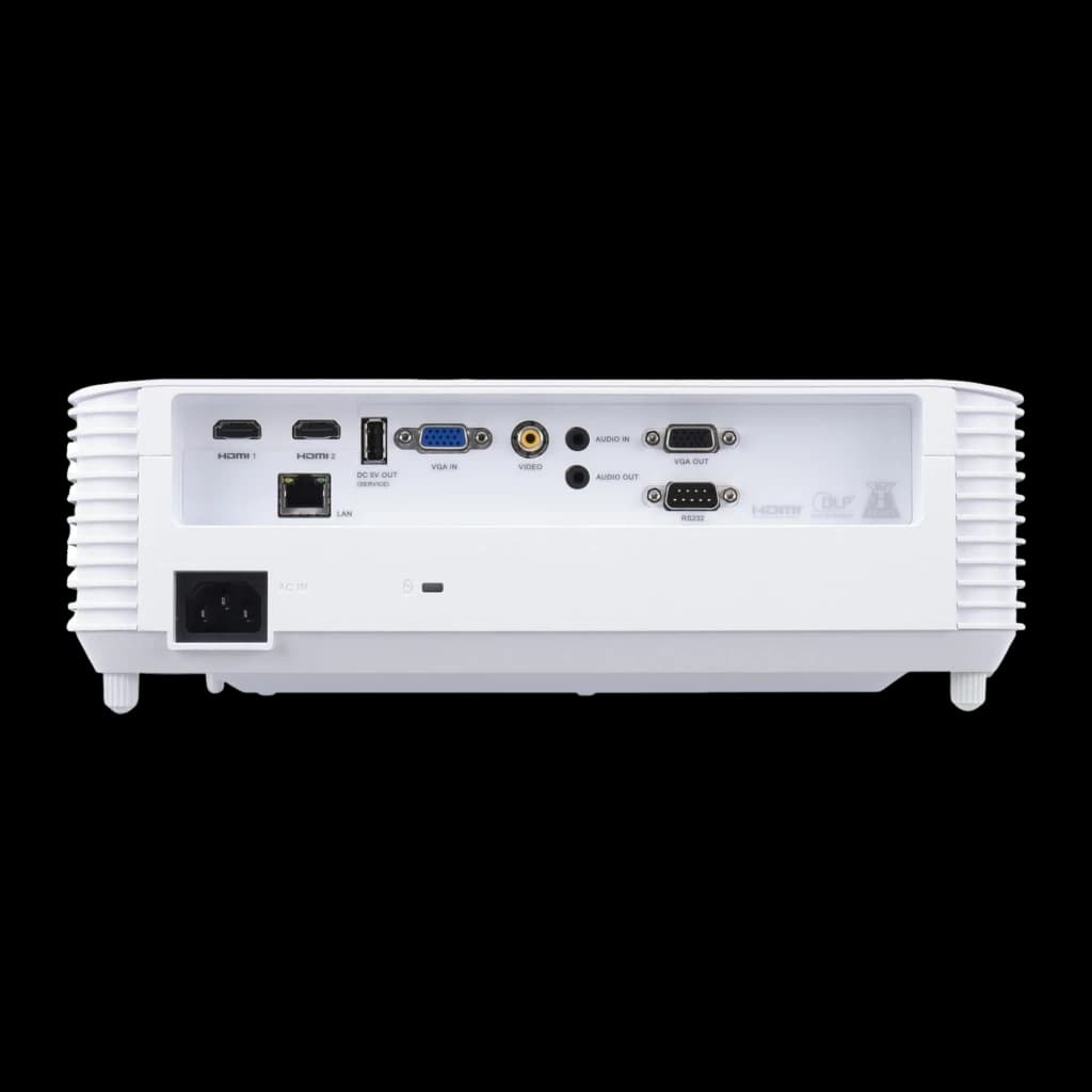Acer Projecteur S1287 DLP XGA 4000lm blanc, vue arrière: ports HDMI, VGA, LAN, audio et RS232 visibles