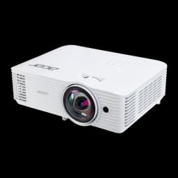 Acer Projecteur S1287 DLP XGA 4000lm blanc, perspective avant-droite: objectif grand-angle et grilles droites mis en valeur
