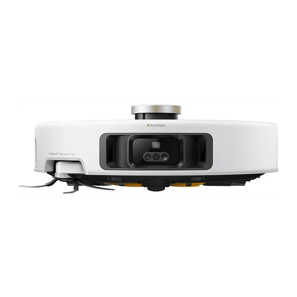 MOVA Dreame V50 Ultra Complete blanc, vue avant-dessus: corps rond, capteur LiDAR doré, serpillières et grilles visibles - Ítem3