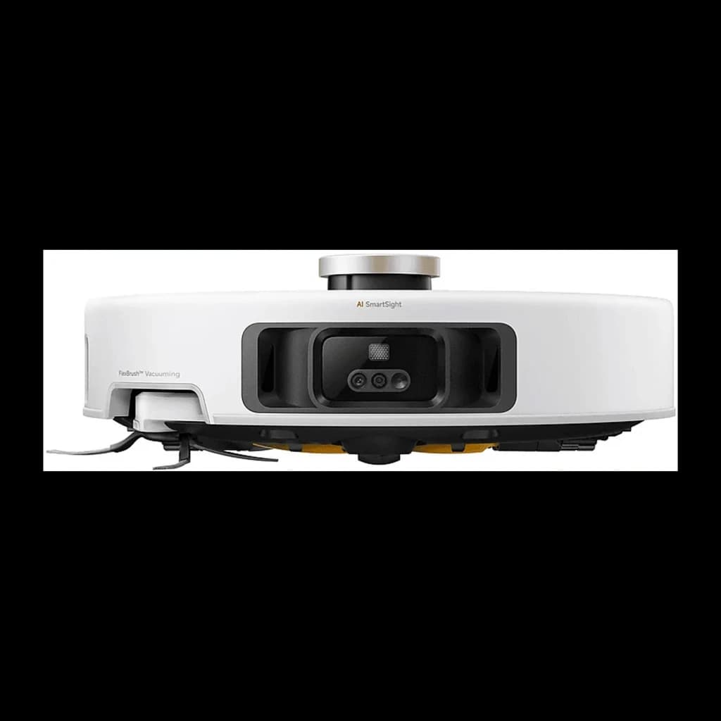 Dreame V50 Ultra blanc, vue latérale: capteur AI SmartSight frontal, tourelle LiDAR supérieure et brosse latérale visible