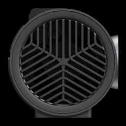 JMGO PicoPlay+ 16GB negro, vista trasera: rejilla circular del altavoz con patrón geométrico en chevron