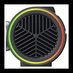 JMGO PicoPlay+ Proyector 16GB negro, detalle frontal: rejilla circular con iluminación RGB multicolor en el borde
