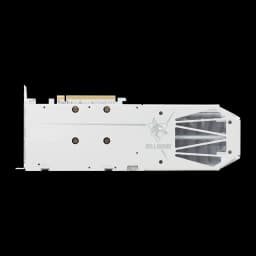 PowerColor Radeon RX 9060 XT Hellhound OC 16GB blanco, vista trasera plana: backplate con logo Hellhound y disipador lateral