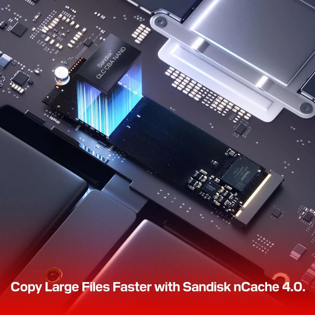 WD Blue SN5100 4TB bleu, vue de face: SSD M.2 avec étiquette bleue et rouge, logo NVMe PCIe 4.0 et connecteur doré - Ítem3
