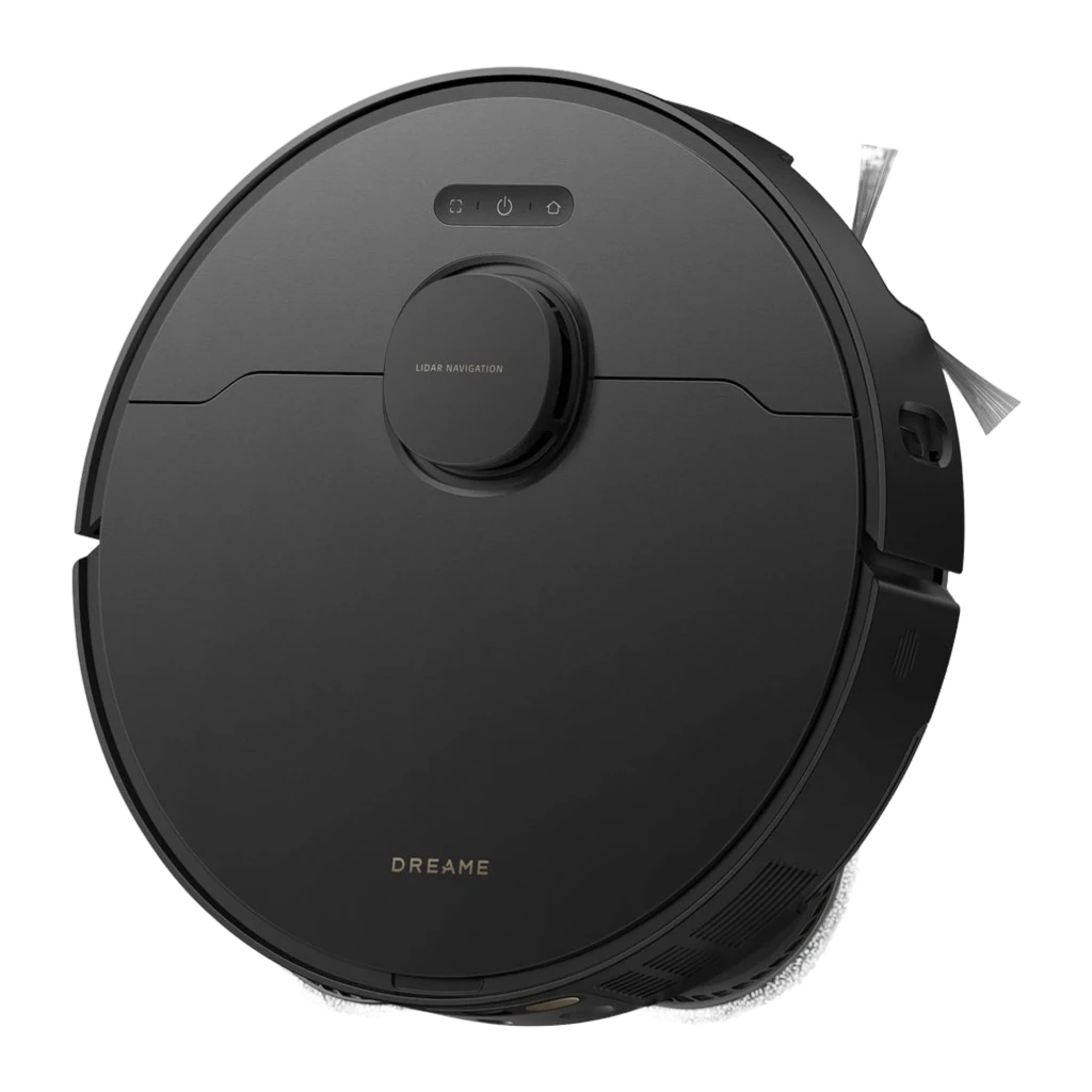 Dreame Robot aspirateur L50 Ultra AE noir, vue en angle: robot sur base de vidage automatique avec liseré doré - Ítem1