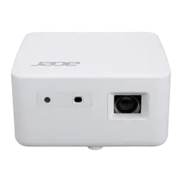Acer Projecteur PD1810IC 4K UHD RGB-LED blanc, vue avant: objectif de projection, capteurs IR et logo Acer sur boîtier blanc
