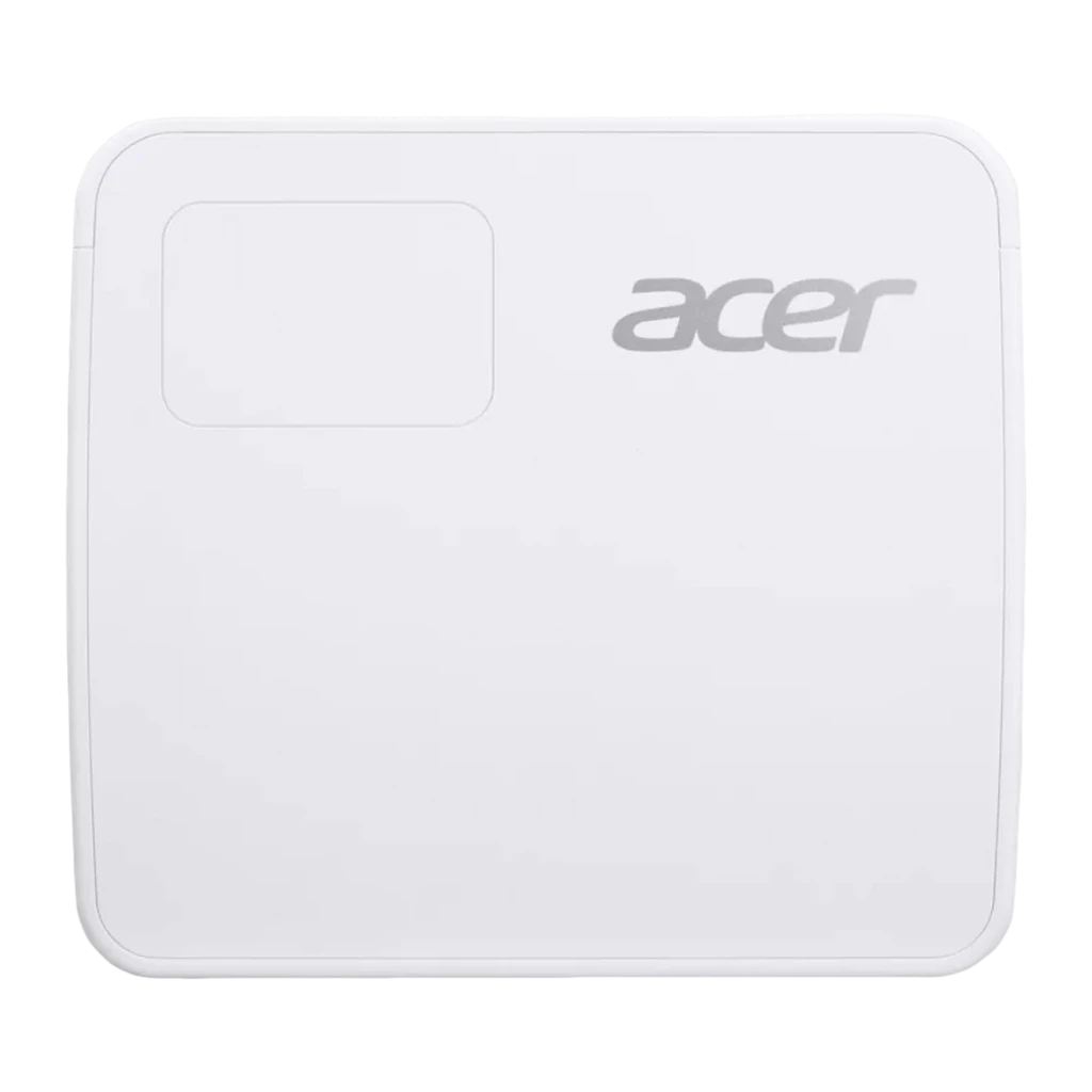 Acer Projecteur PD1810IC 4K UHD RGB-LED blanc, vue avant: objectif de projection, capteurs IR et logo Acer sur boîtier blanc - Ítem1