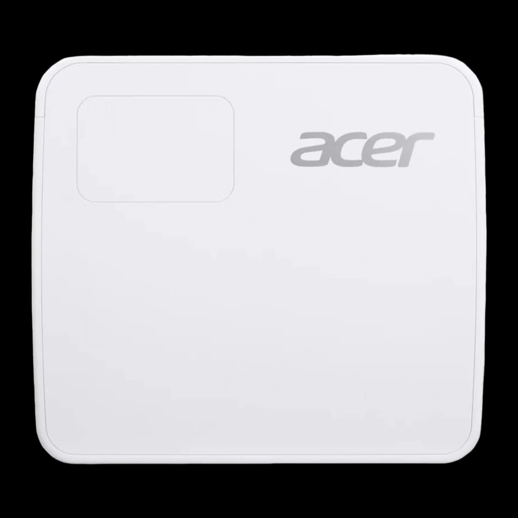 Acer Projecteur PD1810IC 4K UHD RGB-LED blanc, vue du dessus: couvercle lisse avec grille de ventilation et logo Acer argenté