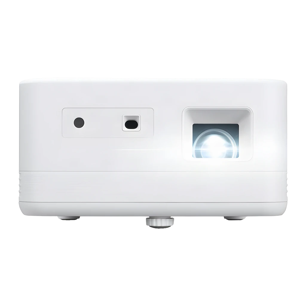 Acer Projecteur PD1810IC 4K UHD RGB-LED blanc, vue avant: objectif de projection, capteurs IR et logo Acer sur boîtier blanc - Ítem3