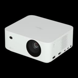 Optoma ML1080 Full HD 1200lm blanc, vue avant-droite: objectif, ports HDMI et USB arrière visibles