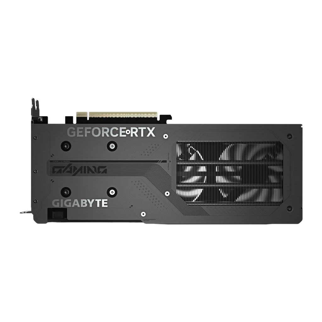 Gigabyte GeForce RTX 5060 Gaming OC 8GB GDDR7 negro, producto y caja: tarjeta con 3 ventiladores y bracket junto a su - Ítem2