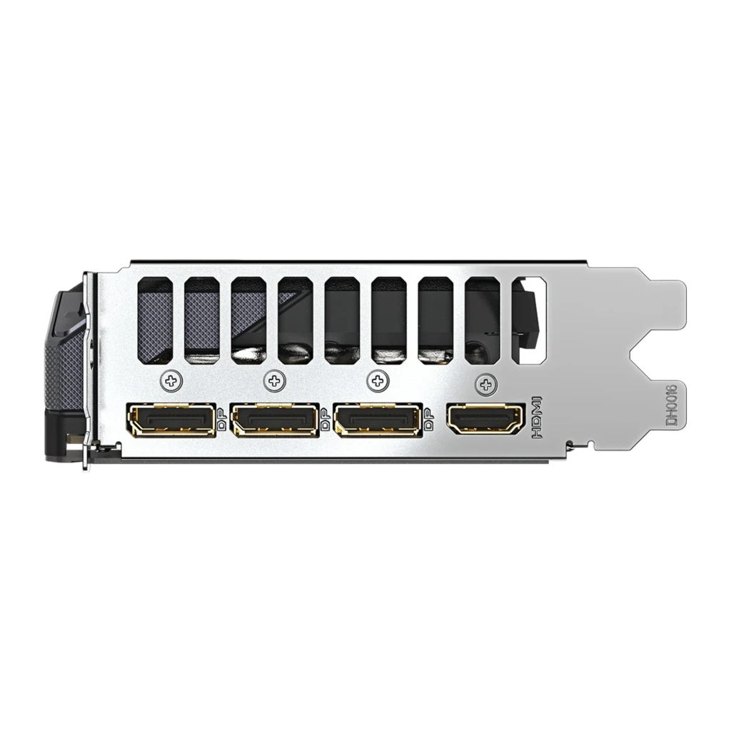Gigabyte GeForce RTX 5060 Gaming OC 8GB GDDR7 negro, producto y caja: tarjeta con 3 ventiladores y bracket junto a su - Ítem4