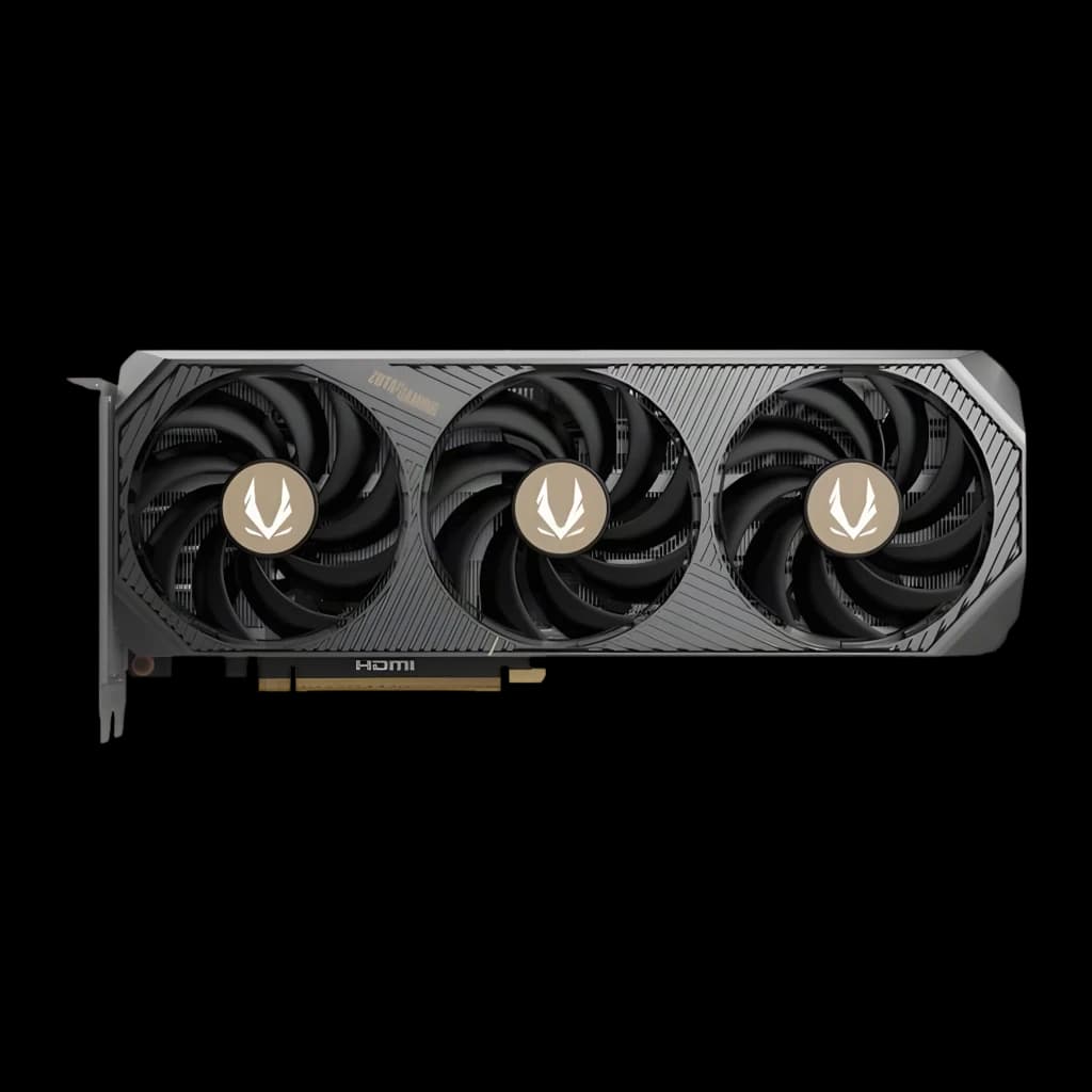 Zotac GAMING RTX 5070 SOLID OC 12GB, vue avant: trois ventilateurs avec moyeu doré et shroud gris foncé
