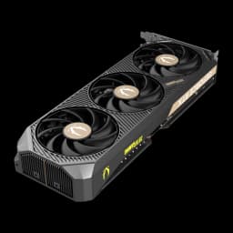 Zotac GAMING GeForce RTX 5070 SOLID OC 12GB noir, vue avant en angle: triple ventilateur avec logo doré et accents jaunes