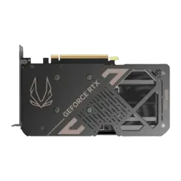 ZOTAC Gaming RTX 5060 Ti AMP 16GB noir, vue arrière: backplate logo ZOTAC, grilles ventilation et connecteur PCIe