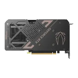 ZOTAC Gaming RTX 5060 Ti AMP 16GB noir, vue arrière horizontale: backplate complet, logo flèche cuivré et connecteur doré