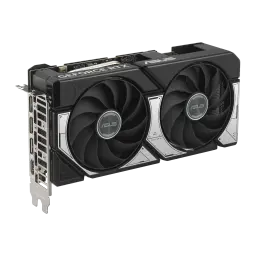 Zotac RTX 5060 Ti AMP 16GB noir, vue avant en angle: 2 ventilateurs avec cadre argenté et ports sur équerre