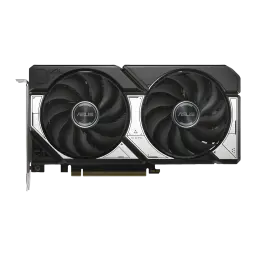 ASUS Dual RTX 5060 Ti 16GB, vue de face: 2 ventilateurs logo ASUS, shroud noir et argent, connecteur PCIe