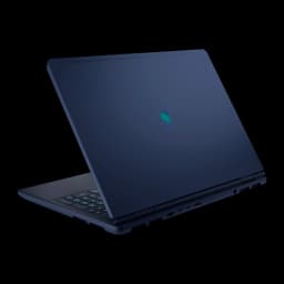 Alienware Aurora 16X 1TB azul, vista traseira em ângulo direito: tampa lisa com logo alienígena e portas traseiras