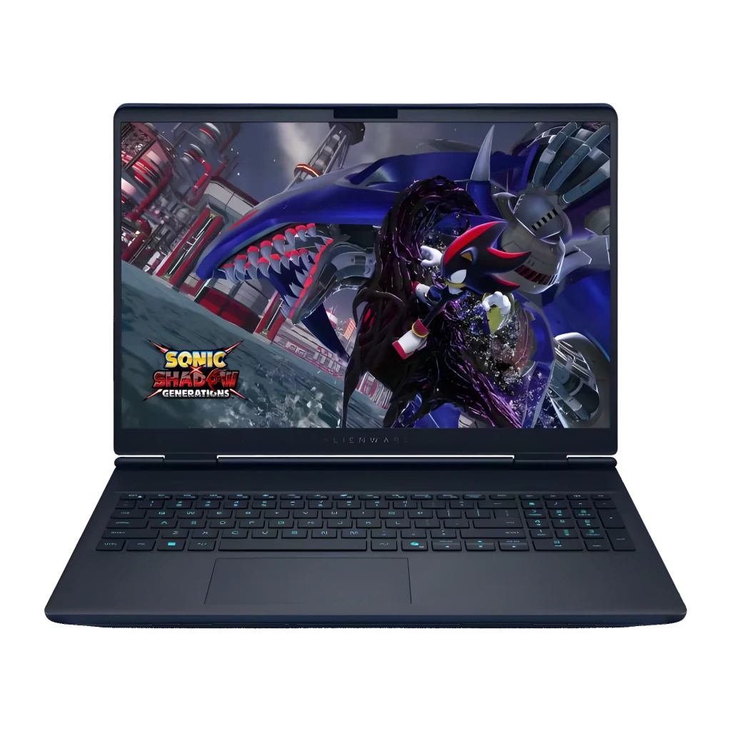 Alienware Aurora 16X 1TB azul, vista frontal: pantalla con Sonic Shadow Generations y teclado RGB iluminado - Ítem8