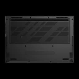 Medion Erazer MD62762 1TB Noir, vue du dessous: base texturée avec grilles de ventilation, haut-parleurs et pieds