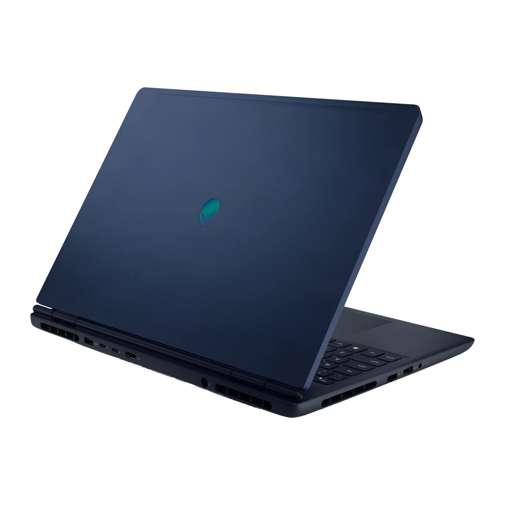 Alienware Aurora 16 1TB Indigo, vista frontal: pantalla WQXGA con Sonic Shadow Generations, teclado gaming y logo Alienware - Ítem4