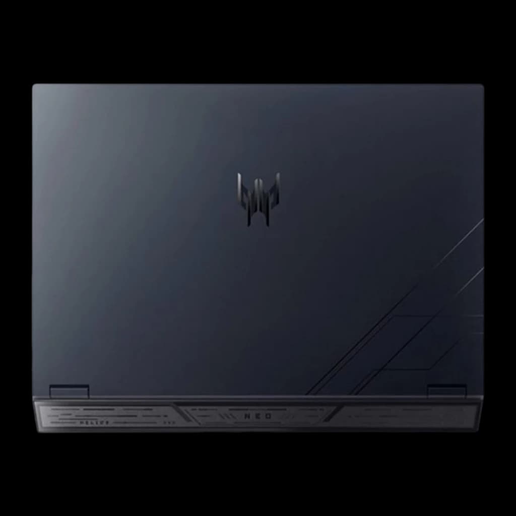 Acer Predator Helios Neo 16 AI 1024GB noir, vue arrière: couvercle avec logo Predator central et gravure NEO