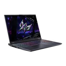 Acer Predator Helios Neo 16 AI 1024GB Noir, vue latérale: écran avec logo Predator et clavier RGB rétroéclairé