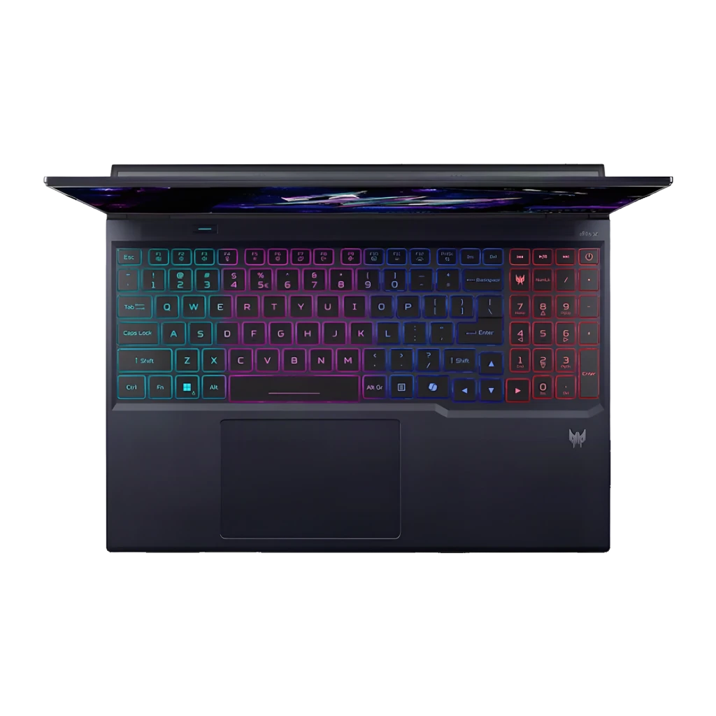 Acer Predator Helios Neo 16 AI 1TB Negro, vista frontal: pantalla con logo Predator y teclado RGB multicolor iluminado - Ítem4
